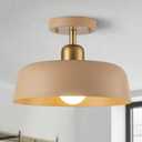 FTL Modern Semi Flush Mount Ceiling Light Brown and Gold Metal Shade 12.6" Mid Century Close to Ceiling Light Fixture for Kitchen Hallway Entryway Foyer Bedroom Laundry Room