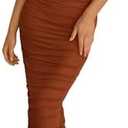 PRETTYGARDEN Womens 2026 Summer Off The Shoulder Dress Ruched Bodycon Sleeveless Split Cocktail Party Maxi Dresses L