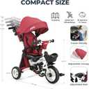 JMMD 8 in 1 Tricycle Stroller with Push Handle, Foldable Trike with 360 Swivel Seat, Reclining Backrest, All-Terrain Wheels, Dual Brakes, Canopy & Storage, Gift for Kids 18 Months to 5 Years, Red