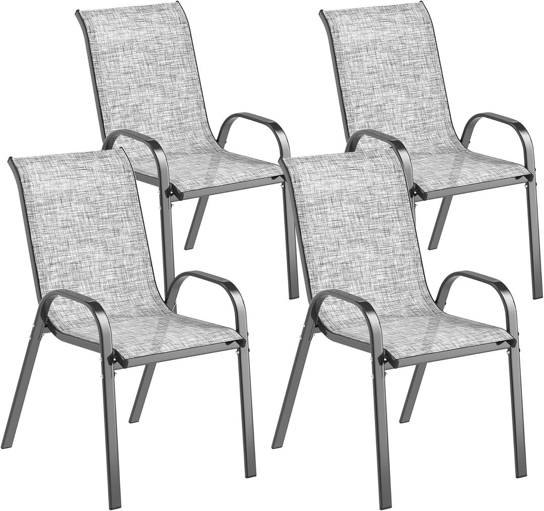 Outsunny Outdoor Dining Chairs Set of 4, Stackable Patio Dining Chairs, High Back Outdoor Patio Chairs with Breathable Mesh Seat, Metal Frame for Garden Lawn Backyard, Mixed Gray