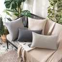 MIULEE Pack of 2 Decorative Outdoor Solid Waterproof Throw Pillow Covers Faux Linen Garden Farmhouse Cushion Cases for Patio Tent Balcony Couch Sofa 20x12 Inch Beige