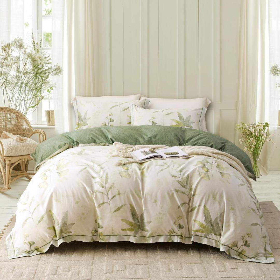 OAITE Duvet Cover Set Queen Size Floral Pattern 500 Thread Count Ultra Soft 100% Cotton Duvet Cover Sets 3-PC, Breathable Duvet Cover with Zipper Closure & Corner Ties, Queen-90" x 90"