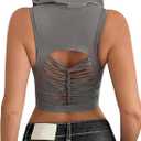 WDIRARA Women's Cut Out Backless Slim Fit Crop Tee Tops Hooded Sleeveless Summer T Shirts M