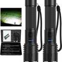 LED Flashlights High Lumens Rechargeable, 90000 Lumens Super Bright Flash Light Brightest Flashlight, 3 Modes IPX7 Waterproof, High Powered Tactical Flashlights for Camping Emergencies (2 Pack) (Black)