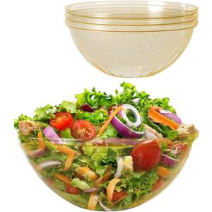 BESTVIP 150oz Glitter Gold Plastic Serving Bowls for Party, 4 Pack 11.6inch Large Disposable Chips Bowl for Salad, Snacks, Candy Dishes for Parties, Christmas, Weddings & Holidays, Events, Reusable