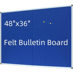 DEVELOP 48x36 Inch Large Blue Felt Bulletin Board, Wall Mounted Pin Memo Notice Cork Board with Silver Aluminium Frame for Office, Home, and Classroom, Includes 10 Push Pins