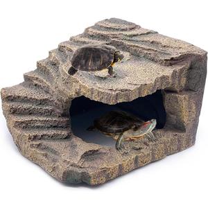kathson Turtles Basking Platform Tortoise Resting Terrace Climbing Ramp Resin Dock Tank Decorations Reptile Hiding Cave Hideouts for Aquatic Turtles, Frog, Newts and SalamandersLarge