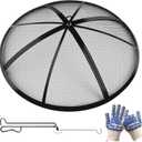 Fire Pit Spark Screen, Outdoor 30 Inch Round Fire Pit Screen with Foldable Hook and Fire Safety Gloves, Heavy Duty Steel Mesh Fire Pit Cover, Fire Pit Lid for Backyard, Beach, RV Camping