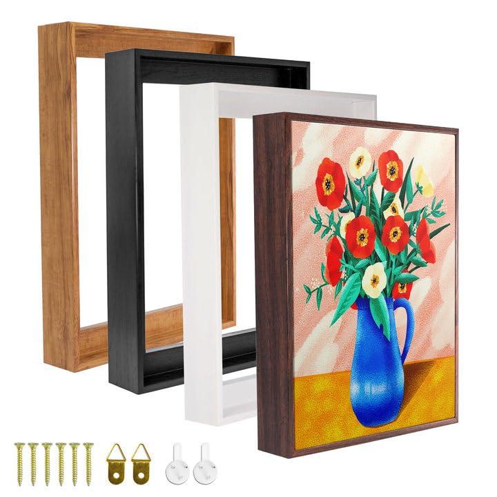 Canvas Floating Frame Wood-Look Floater Frames for Canvas Paintings White Wood Picture Frames Wall Art Painting Frame Decor 16x16inch, Light Brown
