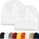 2 x PFFY Unisex Beanie Hats for Men Women Knit Winter Beanies (Beige)