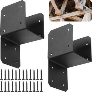 2 Pcs Black Caps Tie Brackets, 4x4 Post Cap Tie Carbon Steel Post Bracket Anchor Connector Support for Post to Wood Deck