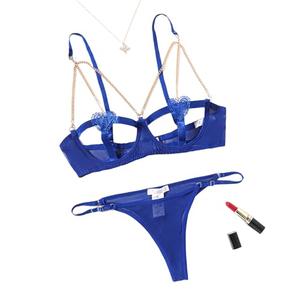 Avidlove Lingerie for Women 2pcs Bra and Panty Sets Heart Cutout Sexy Lingerie Set Sky Blue (Medium)