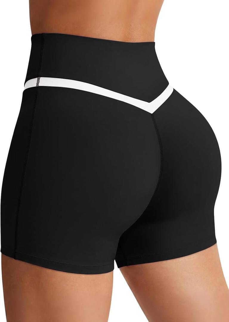 Aoysky Womens Buttery Soft Crossover Biker Shorts 5" Criss Cross V High Waisted Seamless Workout Yoga Athletic Shorts (Black, M)
