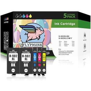 FlyPigInk 902xl Ink Cartridges for HP Printers OfficeJet Pro 6954 6960 6962 6968 6975 6978 (Black and Color, 5 Pack)