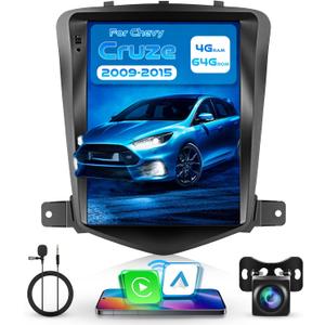 4G+64G Android 15 Car Stereo for Chevrolet Chevy Cruze 2009-2015 with Wireless Carplay Android Auto, 9 Inch 1280 * 720 Touch Screen GPS/WiFi/Bluetooth 5.0/ FM/32EQ/ SWC/Backup Camera