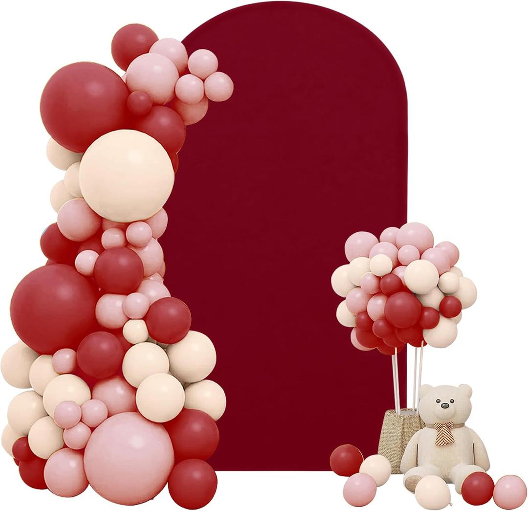 6FT Spandex Fitted Wedding Arch Cover Round Top Stand Chiara Cover Backdrop Cover for Wedding Birthday Party Ceremony Baby Shower Decoration(Burgundy)
