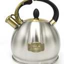 Stove top Whistling Tea Kettle Food Grade Stainless Steel Teapot of 5-layer base for Camping & Kitchen(Brushed, 2.64 Qt)