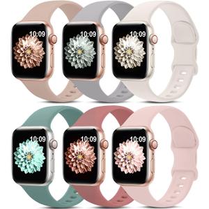 6 Pack Sport Bands Compatible with Apple Watch Band 38mm 40mm 41mm 42mm 44mm 45mm 49mm 46mm,Silicone Waterproof Strap for iWatch Apple Watch Series 11 10 9 Ultra 8 7 6 5 4 3 2 1 SE Women Men (Pine Green/Old Rose/Light Beige/Ivory/ Milk Tea/Grey)