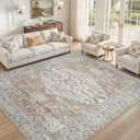 9x12 Washable Area Rugs for Living Room: Non Slip Vintage Brown Gray Rug, Large Soft Stain Resistant Indoor Floor Carpets for Bedroom Dining Room Nursery Home Office Kid & Pet Friendly