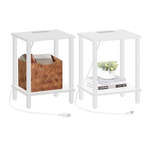 TUTOTAK End Table with Charging Station, Set of 2, Small Side Table with Outlets, Nightstand Bedside Table, 2Tier Storage Shelf for Small Space, Living Room, Bedroom White TB01BW041