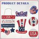 vivimemo 4th of July Wreaths Patriotic Wooden Hanging Signs, 3 Pcs USA Welcome Door Hangers with Star Heart, Red White Blue Independence Day Decor for Home Front Door Porch Party Memorial Day