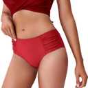 Mid Rise Full Coverage Bikini Bottoms for Women Ruched Bathing Suit Bottoms Red XL