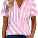 Zeagoo Womens Tops Short Sleeve V Neck Tee Shirts Cute Dressy Casual Clothing Business Work Blouse (Pink, XXL)