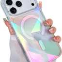 Cute Case for iPhone 17 Pro Case for Women Girls [ Compatible with Magsafe ] Clear Glitter Girly Aesthetic Rainbow Sparkly Bling Magnetic Phone Cover, Iridescent Geometry