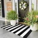 Collive Black and White Outdoor Striped Rug 24"x 51", Cotton Woven Front Porch Rug Decor,Washable Front Door Rugs, Farmhouse Layered Door Mats Outdoor for Entryway Entrance