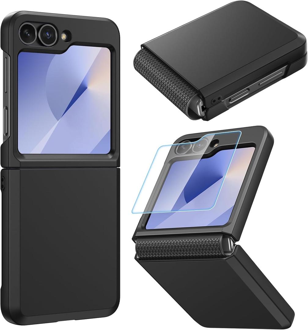 Ruky for Samsung Galaxy Z Flip 6 Case with Hinge Protection, Full Body Cover Hard PC Ultra-Thin Anti-Scratches, Support Wireless Charging Protective Phone Case for Samsung Galaxy Z Flip 6, Black