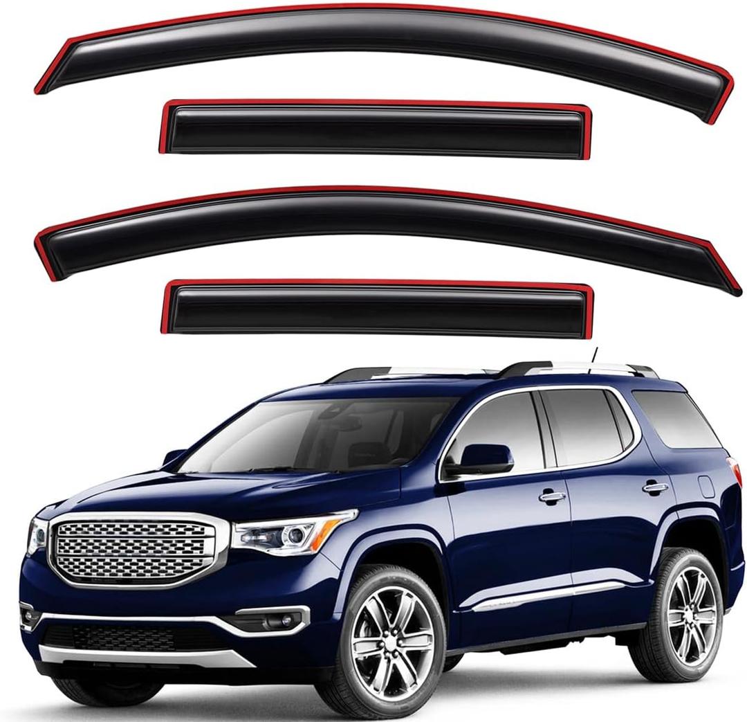 Lightronic Extra Durable Clip-on in-Channel Auto Vent Window Visor, Fit 2017-2023 GMC Acadia (EXCLUDES Acadia Limited), UV Protection Rain Guard, Original Wind Deflector, No-Drill, Dark Smoke, 4-Pcs
