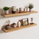 Axeman Floating Shelves for Wall, 8 Inch Deep Rustic Solid Elm Wood Wall Shelves for Storage, Wall Mounted Display Shelving with Invisible Heavy-Duty Metal Bracket, 36'' Width Set of 2, Natural, 36 Inches - 2p