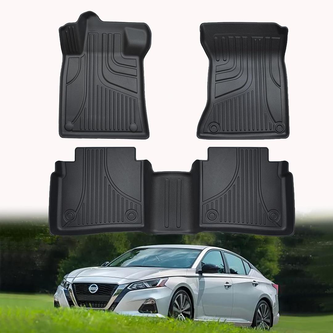 AOMSAZTO Automotive Floor Mats for Nissan Altima 2019-2022 2023 2024 2025, Heavy Duty TPE All Weather Car Floor Mats, 1st & 2nd Row Full Set Original Floor Liners, Anti Skid Car Mats, Black