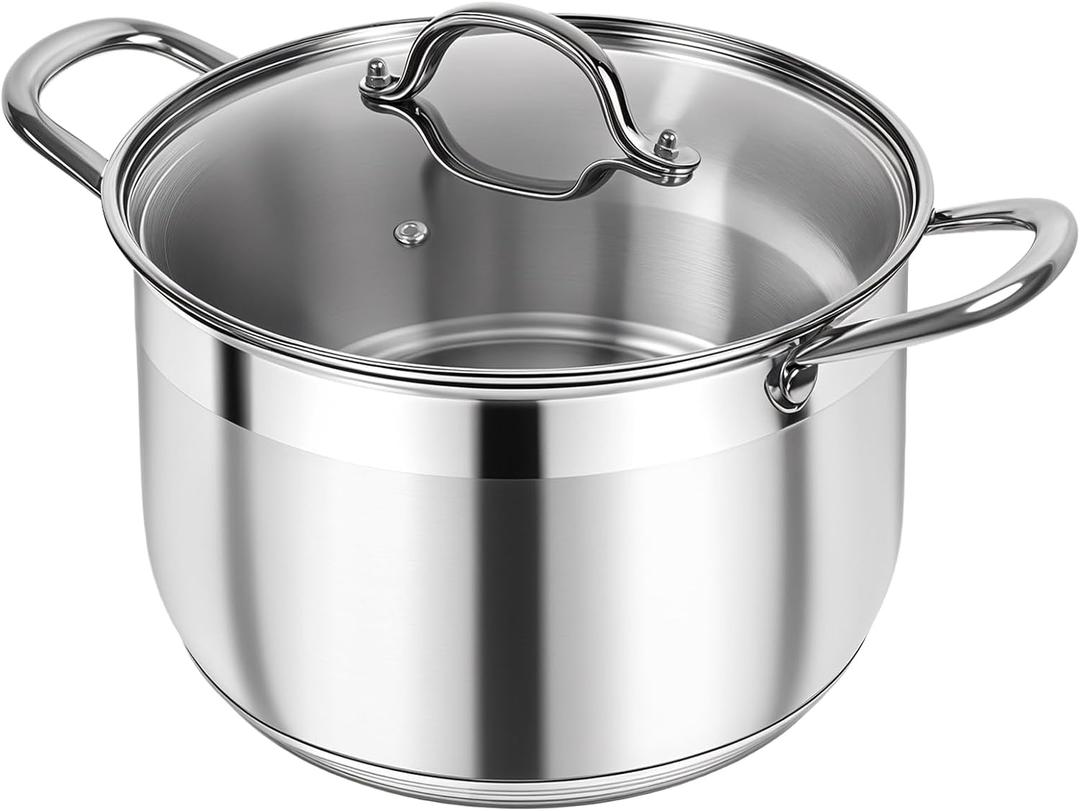 Kirecoo Stainless Steel Stock Pot - 12 Quart Heavy Duty Stock Cooking Pot with Visible Lid for Pasta, Soup, Spaghetti, Nonstick Thick Bottom Big Stockpot, Cookware for Canning, Boiling, Simmer, 12 Qt