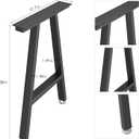 Metal Table Legs 28 inch Height x 17.7 inch Wide with Adjustable Protector Feet, Industrial & Rustic Style Heavy Duty Metal Furniture Legs for Desk/Table, (Bear Up to 800lb), Black, H-Shape Set of 2, H28" W17.7"