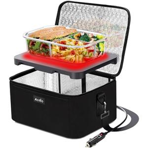 Aotto Portable Oven Electric Lunch Box Food Heater - 12V/24V 2-in-1 Car Food Warmer, Heated Lunch Box for Adults, Cook, Reheat, and Keep Meals Warm for Car, Truck, Travel - Black