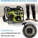 Recoil Starter Assembly with Pull Cord Compatible with Ryobi RY905500 6500 5500 7000 8000 3600 Watt Gas Generator 389cc 420cc