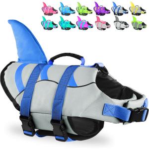 Fragralley Dog Life Jacket Shark, Dog Life Vest Adjustable Ripstop, Dog Swimming Safety Vest with Superior Buoyancy & Rescue Handle for Small Medium Large Dogs, Swim, Pool, Beach, Boating -L