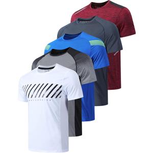5 Pack Mens Active Quick Dry Crew Neck T Shirts | Athletic Running Gym Workout Short Sleeve Tee Tops Bulk (Medium, White/Gray/Blue/Charcoal/Maroon)