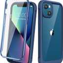 Diaclara Designed for iPhone 13 Case, Full Body Rugged with Built-in Touch Sensitive Anti-Scratch Screen Protector, Soft TPU Bumper Case for iPhone 13 6.1" (Dark Blue and Clear)