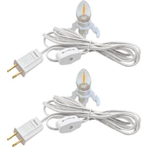 2 Pack Accessory Cord with 2 C7 Led Light Bulb Candelabra-Base E12 Socket White Cord with On/Off Switch Plugs for Holiday Decorations Christmas Village House