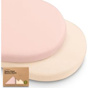 2-Pack Organic Bassinet Sheets for Girls, Boys - 100% Cotton Bassinet Mattress Sheets Compatible with Halo Bassinest Swivel Sleeper, Graco, Baby Delight, Chicco, Fitted Bassinet Sheets (Cameo)