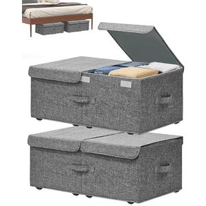 Hoyula Under Bed Storage Container with Wheels, 1Pack 10" High Deep Underbed Rolling Box Storage Bins Drawers with Lids for Bedroom, Dorms, Clothes, Shoes, Blankets, No Assemble Required, Gray