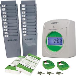 uPunch HN3500 Advanced Time Clock Bundle for Small Business: Complete Employee Time Tracking System with 100 Time Cards, 2 Racks, 2 Ribbons, and 6 Keys