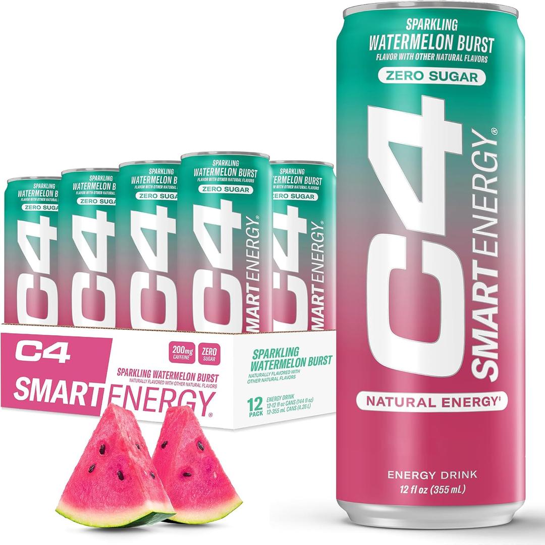 C4 Smart Energy Drink - Sugar Free Performance Fuel & Nootropic Brain Booster, Coffee Substitute or Alternative | Watermelon Burst 12 Oz - 12 Pack (EXP 08/31/26)