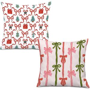 Coquette Christmas Bow Pillow Covers 18x18 Set of 2, Coquette Christmas Decor, Preppy Girly Xmas Winter Holiday Decorative Throw Pillow Covers for Girls Bedroom Living Room Home (Color 15)