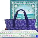 American Mahjong Game Set, Acrylic Mahjong Set with Ocean Themed, 2 Carrying Bags, 4 Acrylic Racks with Pushers, Silent Mat & 3 Dice – Portable American Mahjong Game Set for Adults, Game & Travel, 30mm x 23mm x 13mm
