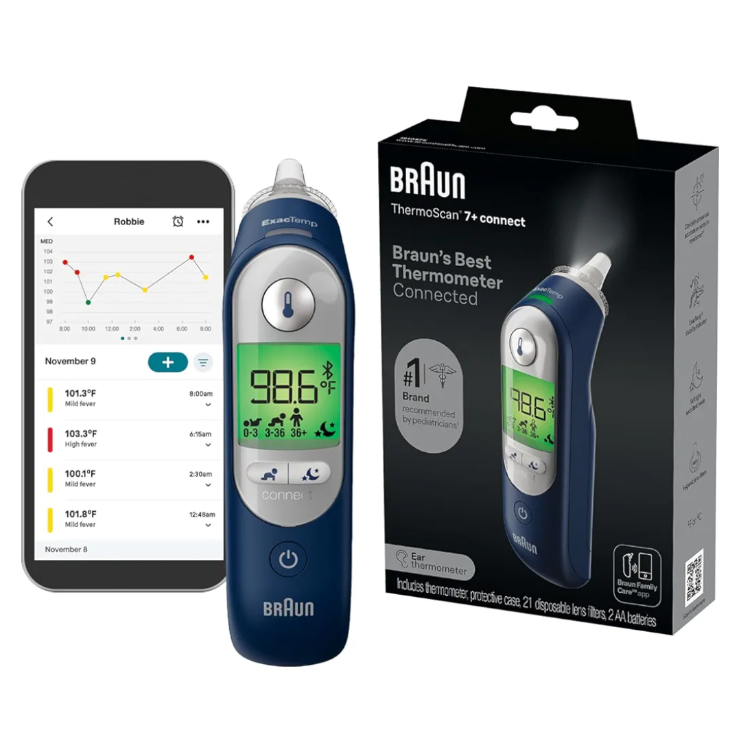Braun ThermoScan 7+ Connect Digital Ear Thermometer - Family Care App Compatible, Age Precision Technology, Color-Coded Display, No. 1 Brand Recommended by Pediatricians