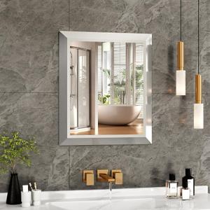 SMIROR Brushed Silver Bathroom Mirror for Over Sink, 20x 24 Metal Thick Framed Rectangle Vanity Mirror for Wall, Right Angle Corner, Anti-Rust, Horizontally or Vertically Mounted
