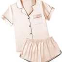 Ekouaer Womens Silk Satin Pajamas Short Sleeve Sleepwear Soft Button Down Loungewear 2 Piece PJS Shorts Set, Size S